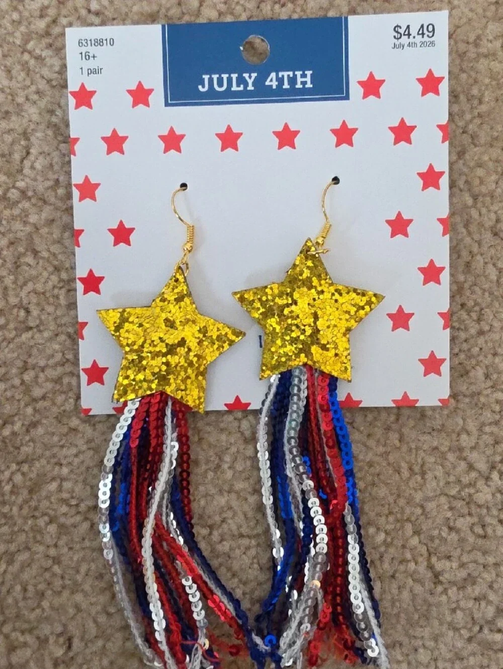 Hobby Lobby Kids 4th of July Red Blue Gold Bow Stickers & Star Earrings Set